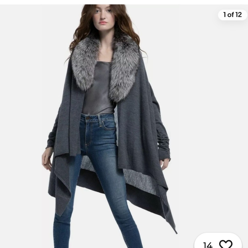 Alice + Olivia Izzy Fox Fur Collar Cascade Cardigan